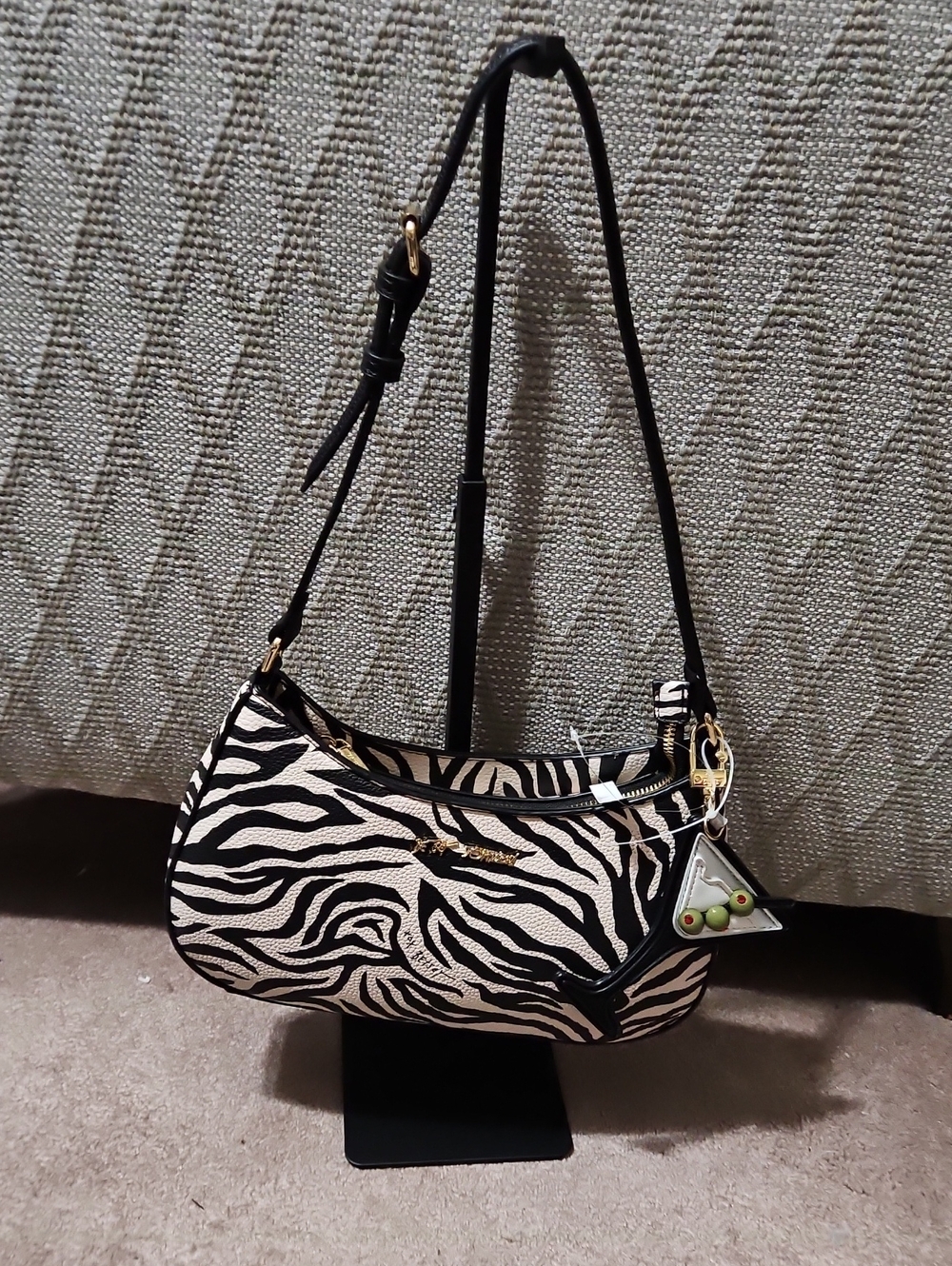 Betsey Johnson Zebra Purse With Martini Glass Charm